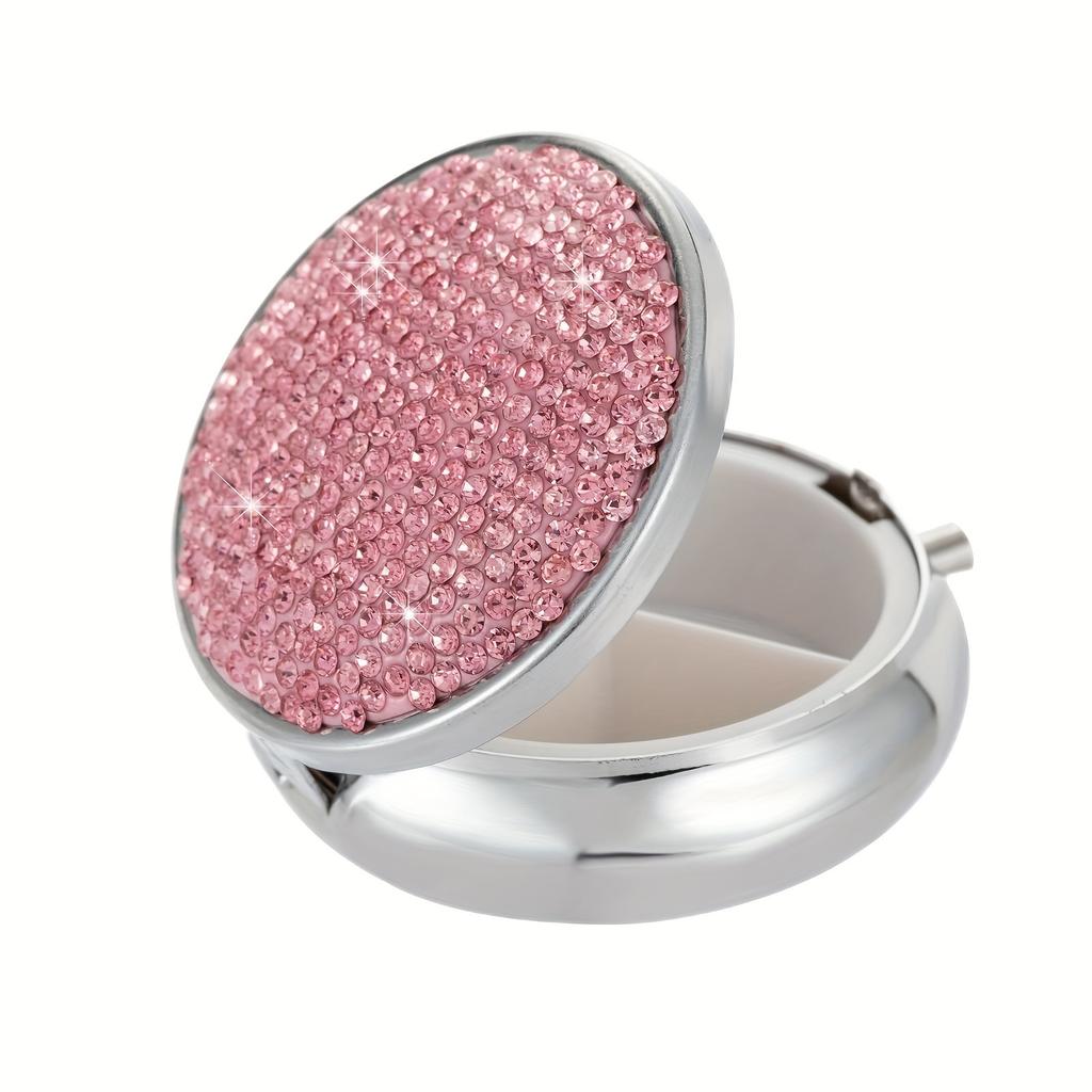 Portable Sparkling Travel Pill Organizer with Mirror and Small Medicine Box - Convenient Pill Case Holder with Benefits