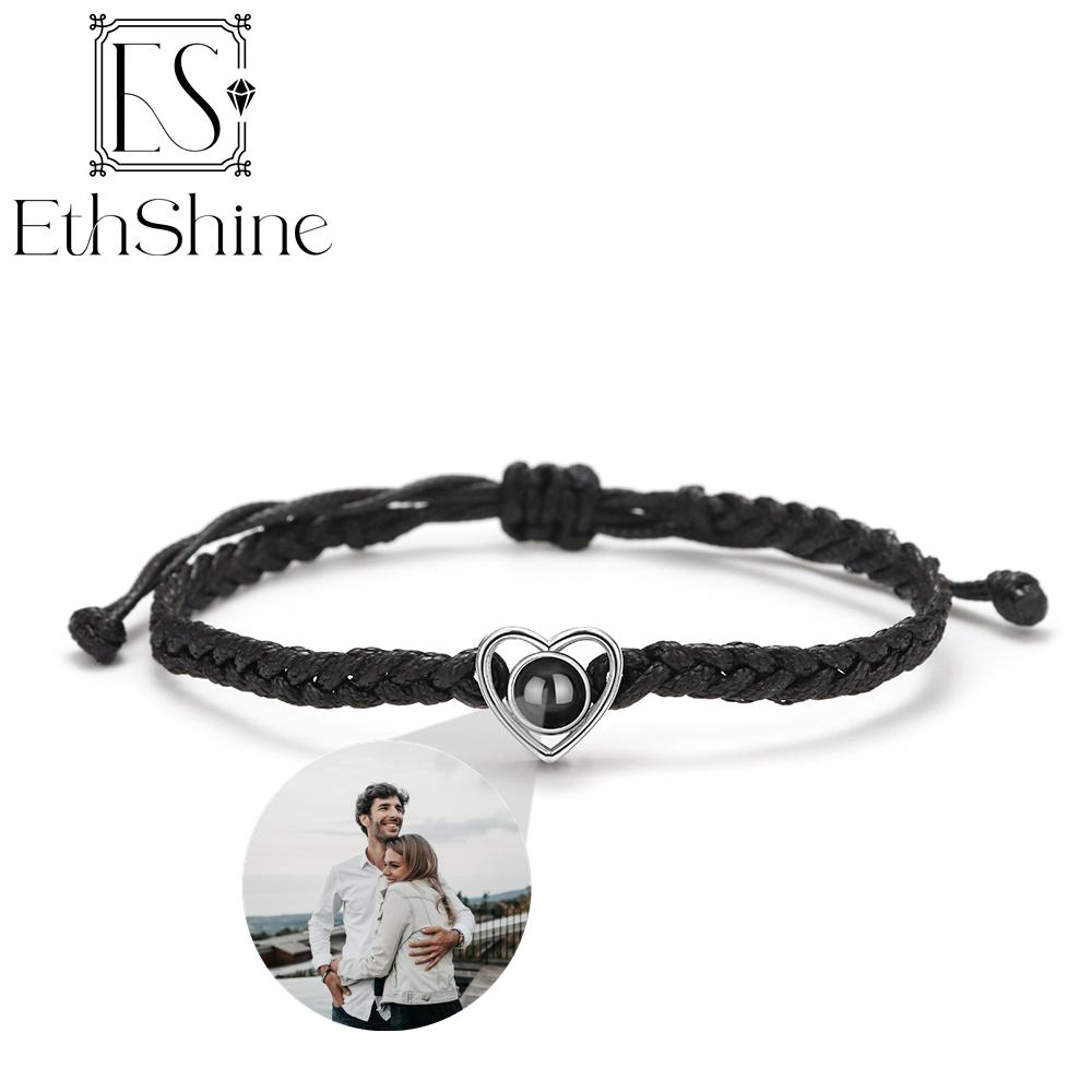 EthShine Personalized 925 Silver Circle Photo Bracelet Projection Bracelets Custom Photo Bracelet Couple Memorial Gift Women