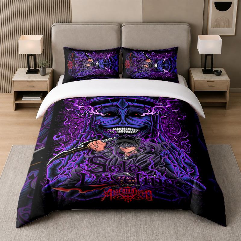 Set Biancheria da Letto 3 Pezzi, Solo Leveling 1 Copripiumino e 2 Federe, Biancheria da Letto Stampata Decorazione per Camera degli Ospiti