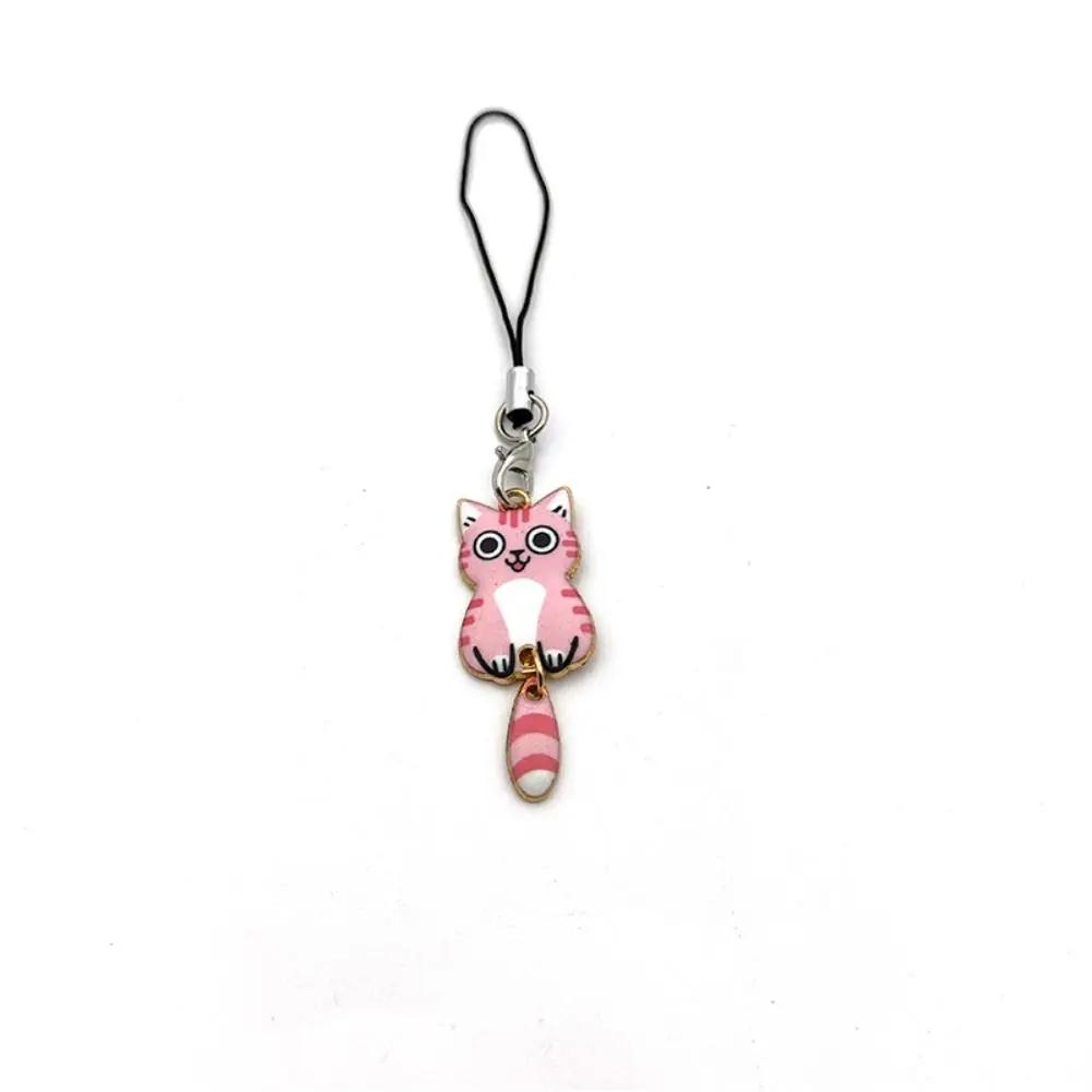 Kitten Pendant Cat Phone Strap Wag Tail Lost Phone Charm Cute Key Ring Phone Lanyard Women Girls Phone Accessories