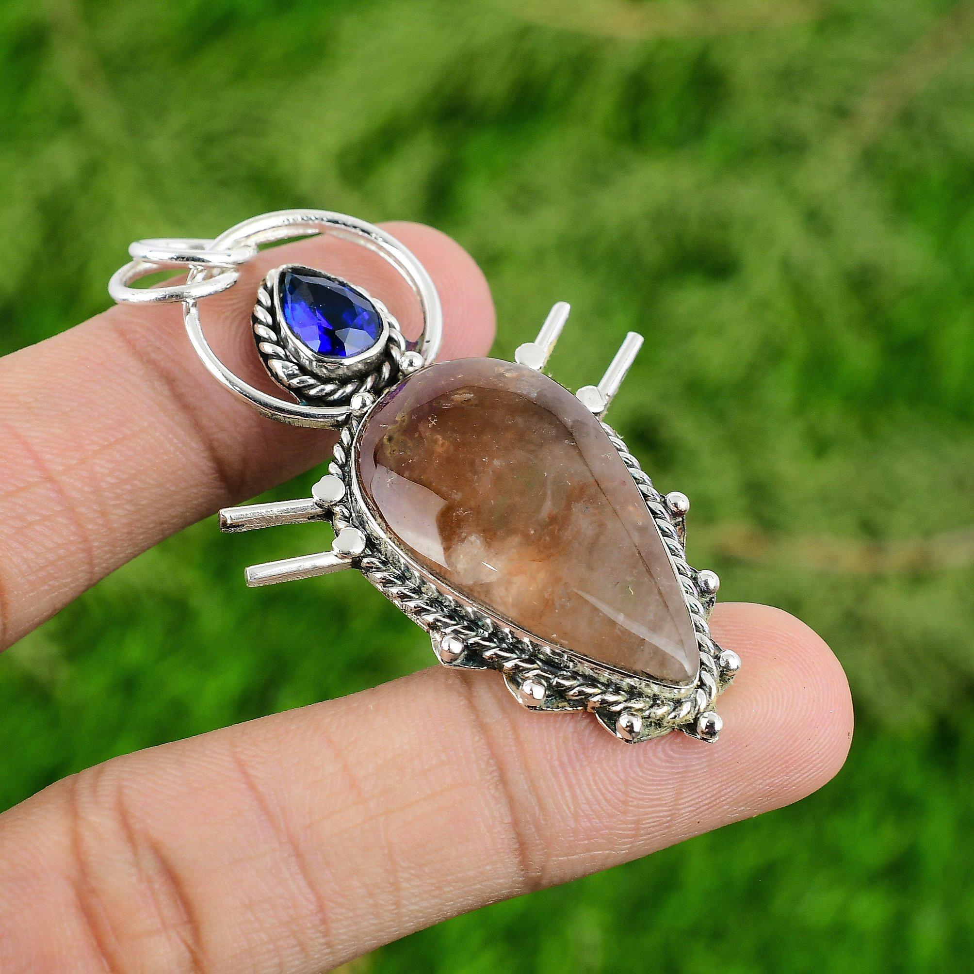 

Pear Elestial Quartz Stone Bezel Handmade Unique New Pendant 925 Sterling Silver