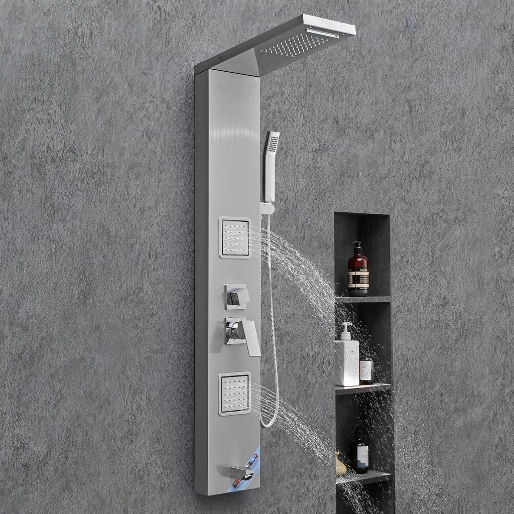 VEVOR Shower Panel Tower System with Rainfall Waterfall Shower Head, 53 in Brushed Stainless Steel Shower Column, 5-Function Faucet