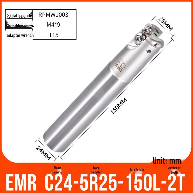 Shockproof EMR CNC Milling Cutter Holder - Round Nose, Bull Nose & Flat Machining Extensions (R4, R5, R6)