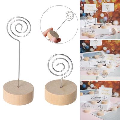Holder Wedding Supplies Round Shape Base Wooden Place Card Photos Clips Clamps Stand Picture Frame