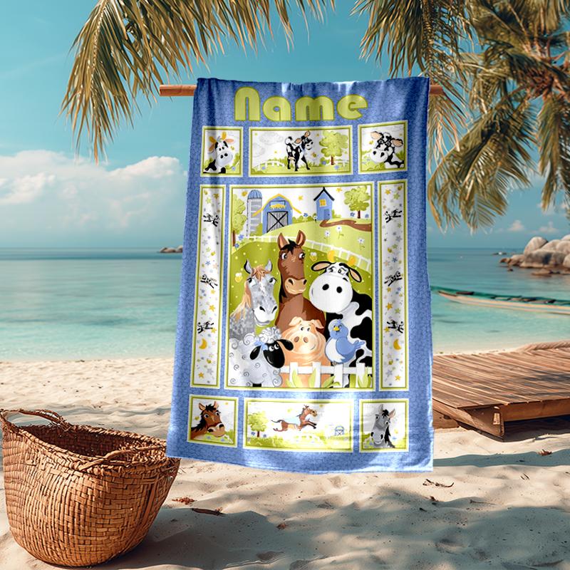 Custom Name Ultra-Soft Beach Towel with Animals Theme,Ideal for Pool - Camping, Diving - Perfect Travel Essential, Vibrant Beach Towel.