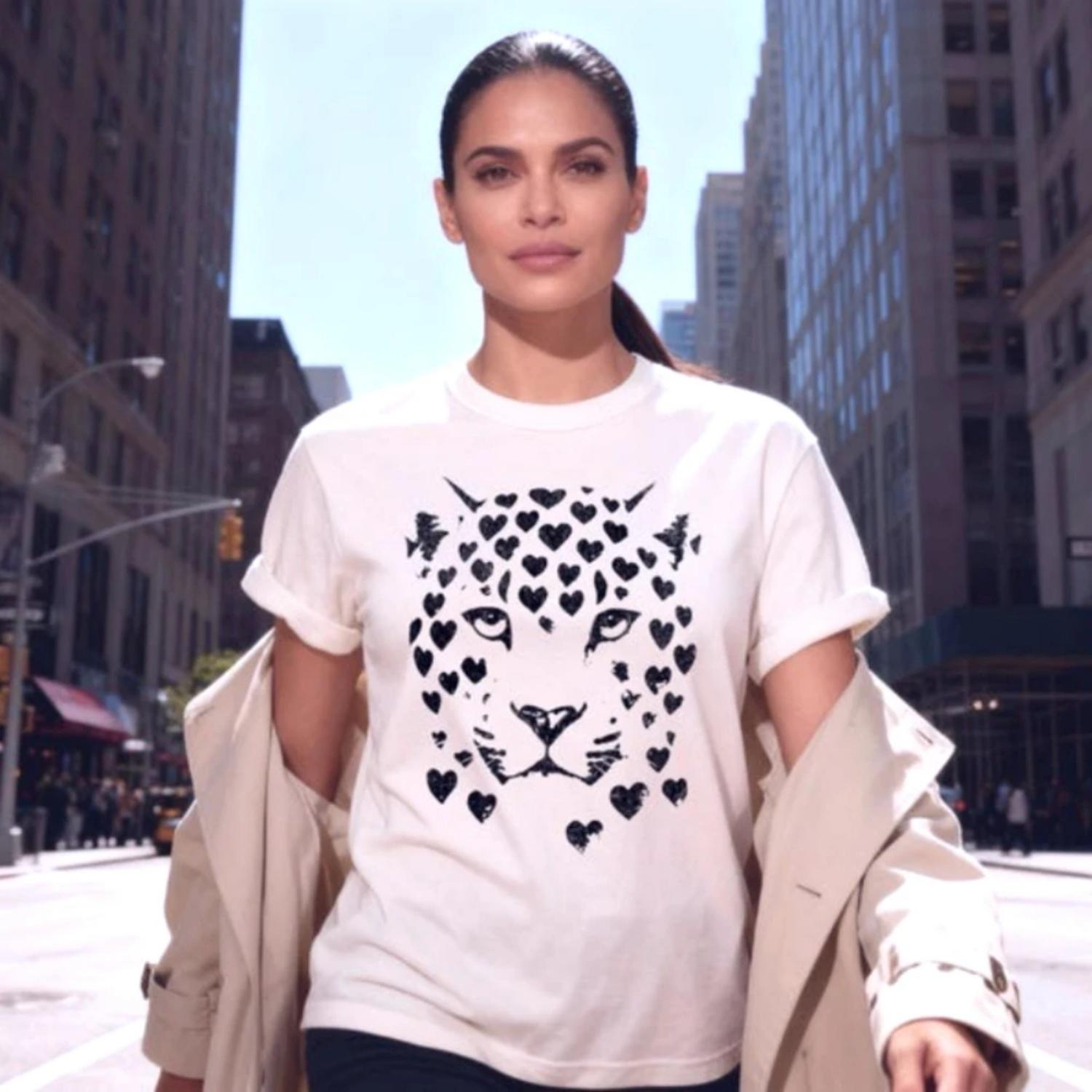

Leopard Face T-Shirt Heart Spots Cat Valentine Shirt Ferity Valentine Shirt Leopard Heart Unique Women Tee Fashion Festival Tops S чёрный