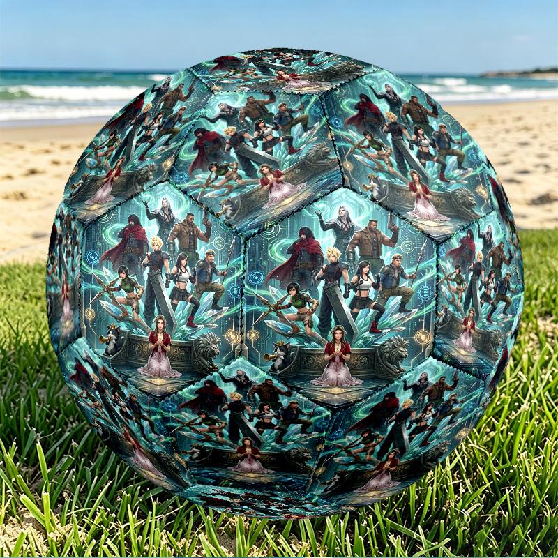 Final Fantasy Print Size 5 Soccer Ball, PU Wear Resistant Football for Match Training and Daily Practice, Birthday Gift for Soccer Fans