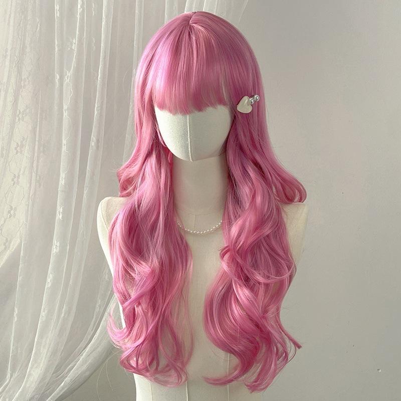 Full Bangs Long Curly Hair Set Women'S Wig Personalized Fashion Outdoor Party Simulation Head-Wearing Synthetic Wig
