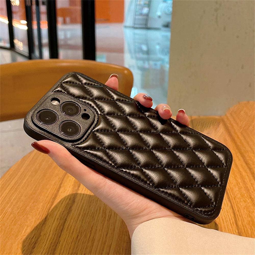 For iPhone 15 Pro Max Case Rhombus Stitching PU Leather+TPU Shockproof Phone Cover