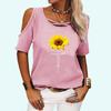 Women Fashion Off Shoulder Top Summer&fall Round Neck Short Sleeve Tee Shirt Ladies Casual Floral Print T-shirt