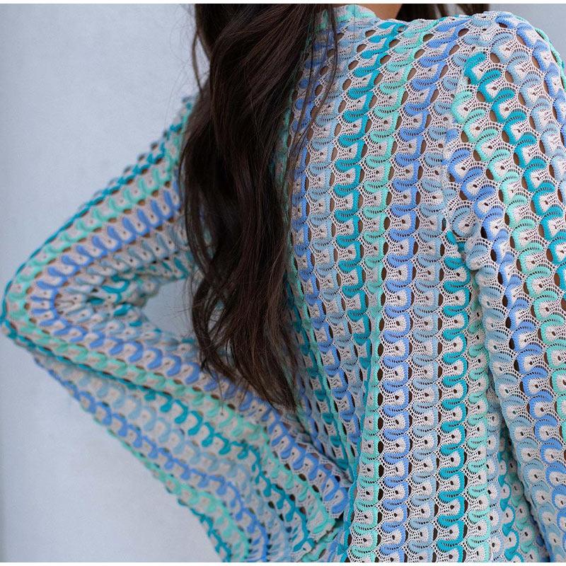 Лоскутное Женское Трикотажное Платье с Глубоким V-образным Вырезом — фото 13