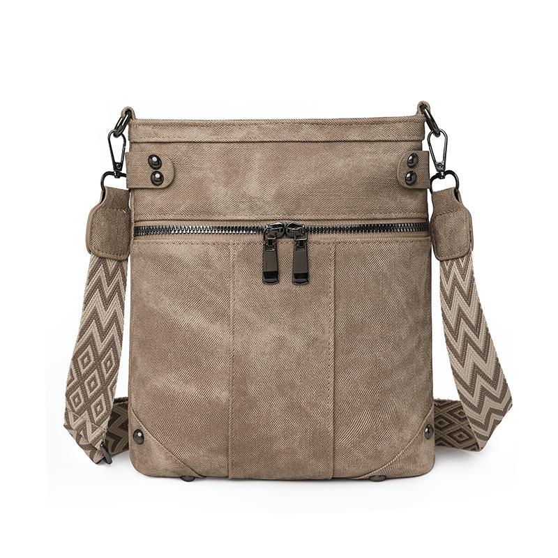 

Женская сумка из мягкой кожи Винтажная сумка через плечо Многокарманная Вместительная сумка кроссбоди хаки