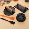 2Pcs Cast Iron Meat Press with Wood Handle Heavy-Duty Bacon Burger Smasher for Grill Griddle Skillet Rust-Proof Round Rectangular Professional BBQ