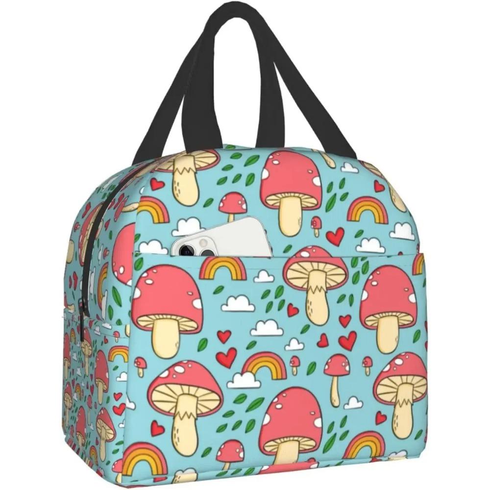 

Эстетичный ланч-бокс с принтом грибов Каваи Маленькая термоизоляционная сумка для ланча Многоразовый пакет для еды Контейнеры для ланча Сумки для женщин мужчин 22x20x13CM золотой