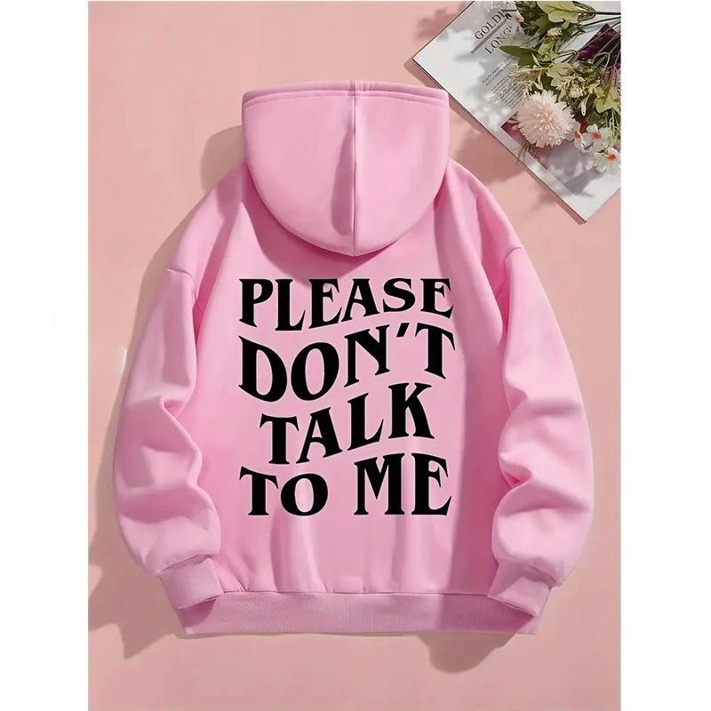 Felpa con cappuccio casual da donna con tasca e stampa audace con lettere PLEASE DON'T TALK To ME Felpa Grafica Gotica Streetwear anni '90 Top da donna