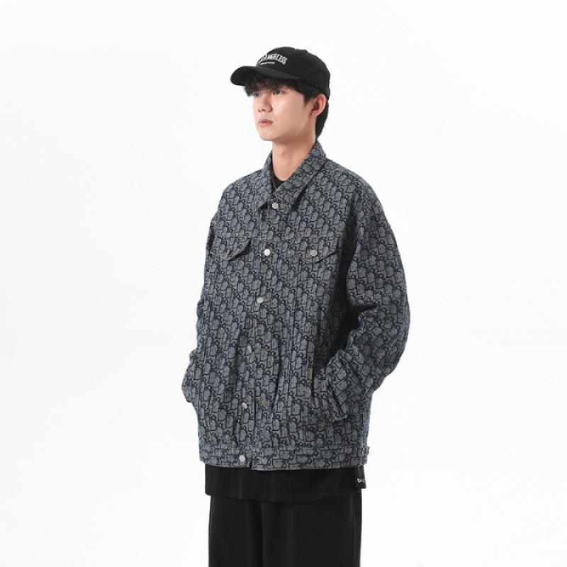 Унисекс Модная Ретро Джинсовая Куртка с Жаккардовым Узором из Букв 3XL синий