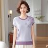Stylish Knit Top for 50-Year-Old Women - Short-Sleeved, Versatile Summer T-Shirt for Middle-Aged and Elderly