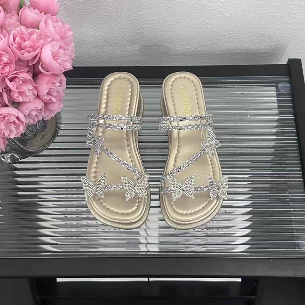 Fashion Women's Slippers Flat Beach Deluxe 2024 Rubber-soled Crystal Comfortable Platform Slippers Casual and Lightweight sandals women