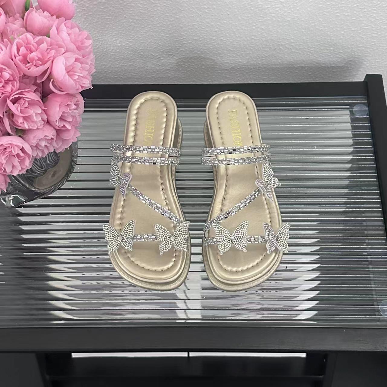 

Fashion Women s Slippers Flat Beach Deluxe 2024 Rubber-soled Crystal Comfortable Platform Slippers Casual and Lightweight sandals women 39 золотой