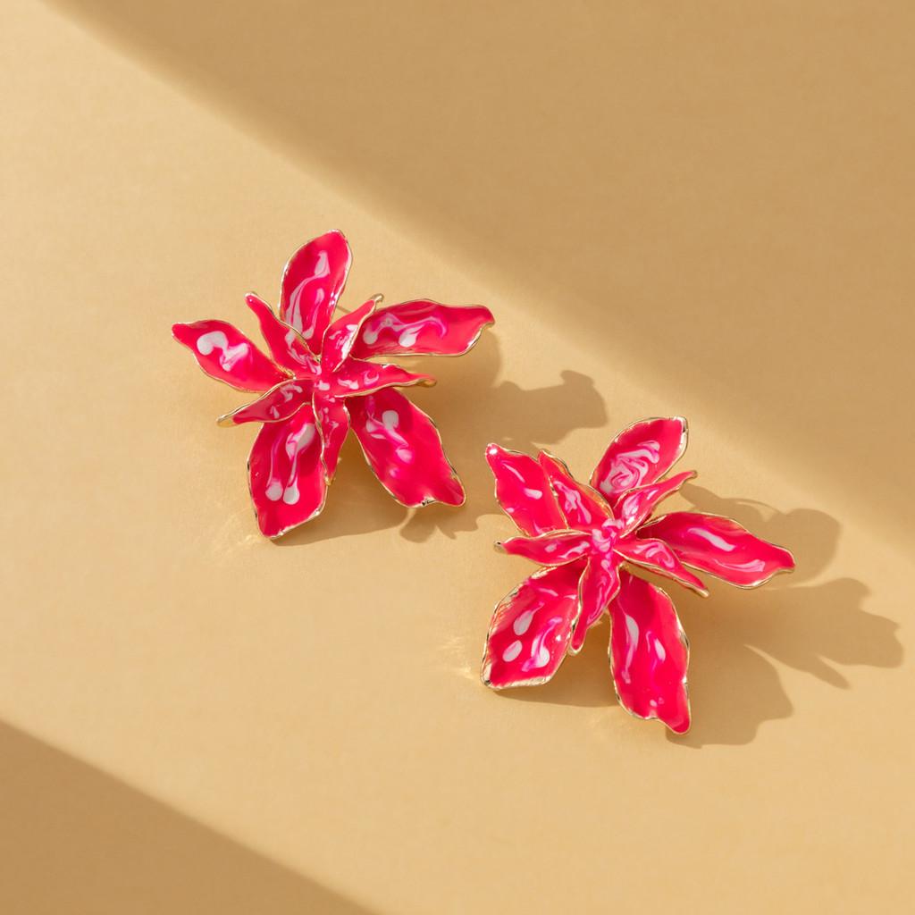 Stylish Alloy Drop Oil Flower Earrings Trendy European American Floral Dangles