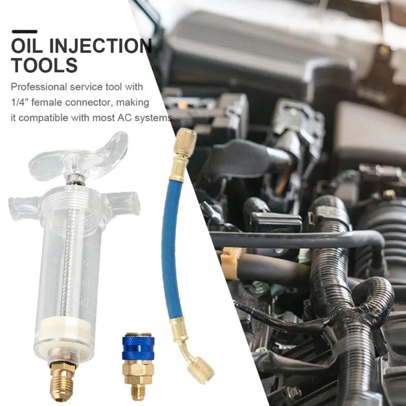 Car A/C Oil and Dye Injectors Refrigerants Tool with Low Side Quick Coupler Adapter 1/4" SAE
