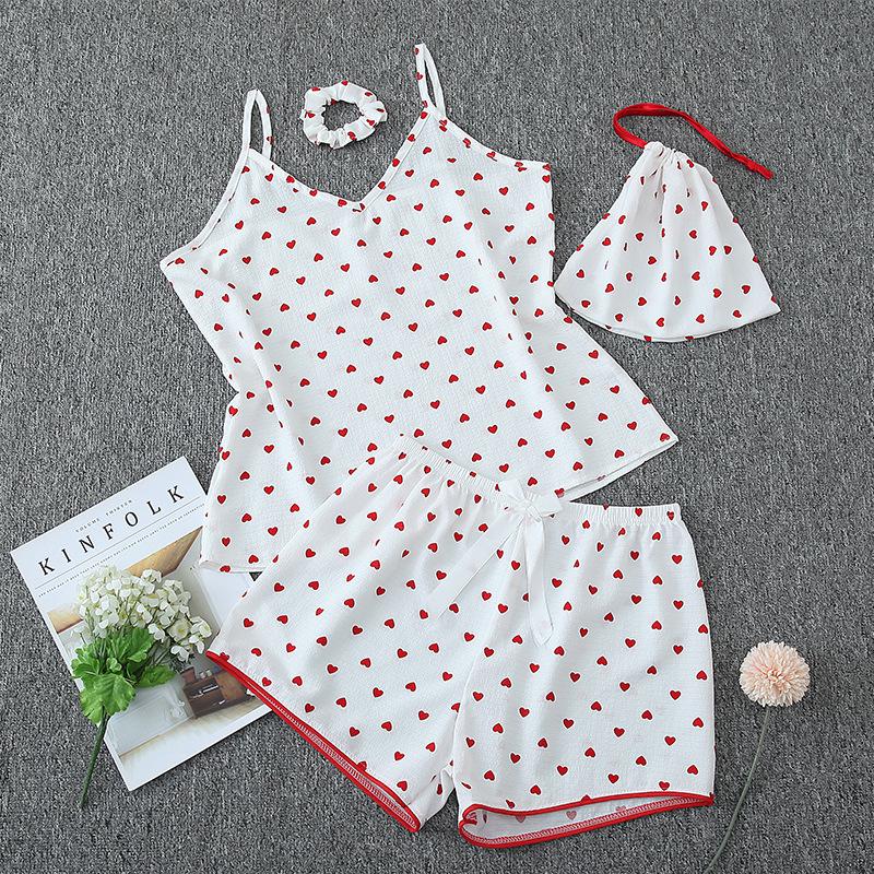 Parent-Child Matching Cotton Pajamas Set - Women's Tank Top & Shorts with Children's 7-Piece Homewear.