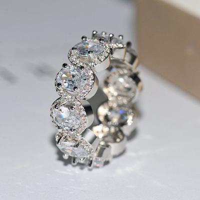 Módní Luxusní Charm Oválný AAAA Super Lesklý Zirkonový Prsten Růžový Zirkonový Prsten Dámské Šperky Svatba Párty Šperky Stříbrný Prsten