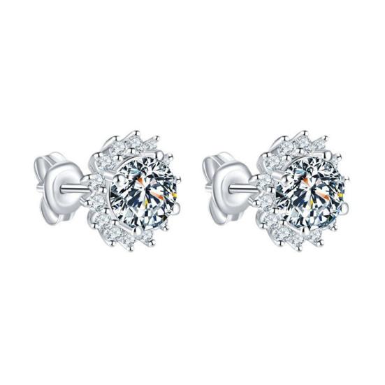 1 Pair Stud Earrings Sunflower Shape Cubic Zirconia Inlaid Ear Studs Women Geometric Earrings