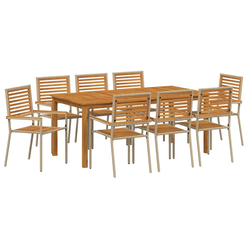 Garden Dining Set 9 Pcs Beige Solid Acacia Wood