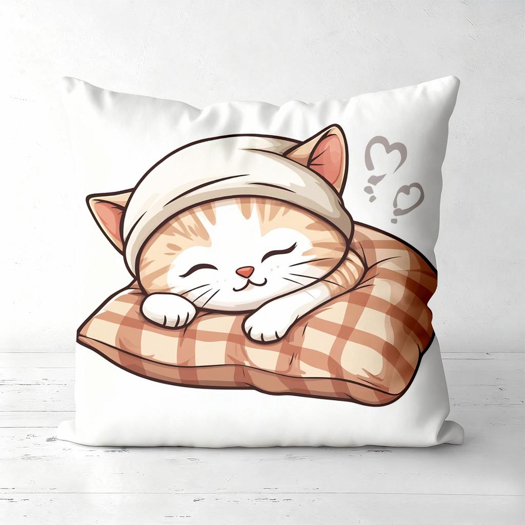 Cute Cartoon Cat Print Square Throw Pillow Covers Pattern Cushion Cover Suitable For Sofa Bedroom Car Pillow Cover