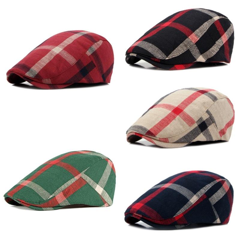 Stylish Unisex Beret Cap Vintage Plaid Pattern In 5 Colors