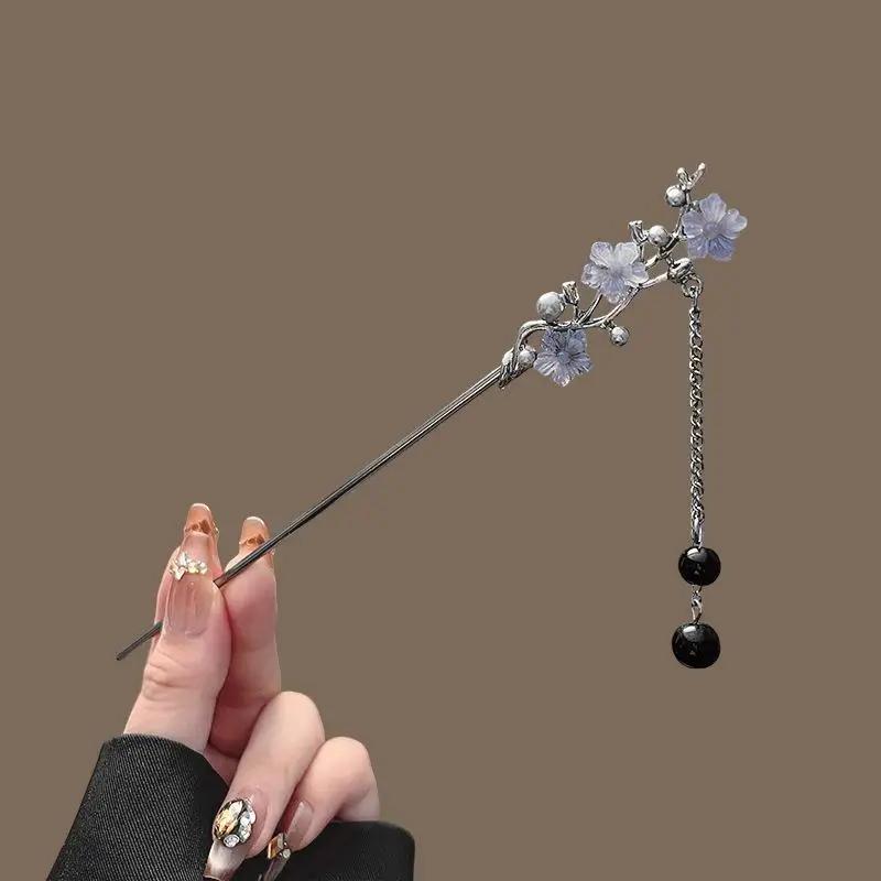 

Chinese Style Flower Tassel Hairpin Vintage Floral Pearl Hair Stick Exquisite Elegant Metal Jewelry Hair Accessory