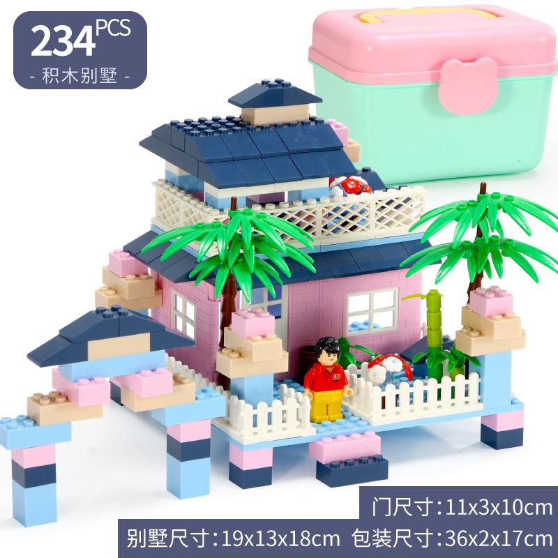 Children'S Building Block Small Particles Pink Castle Scene Puzzle Assembly Building Block Toys Boys And Girls