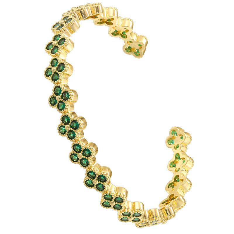 Light Luxury Copper With Colored Diamonds Clover Opening Adjustable Bracelet Flower Petal Bracelet Vl570