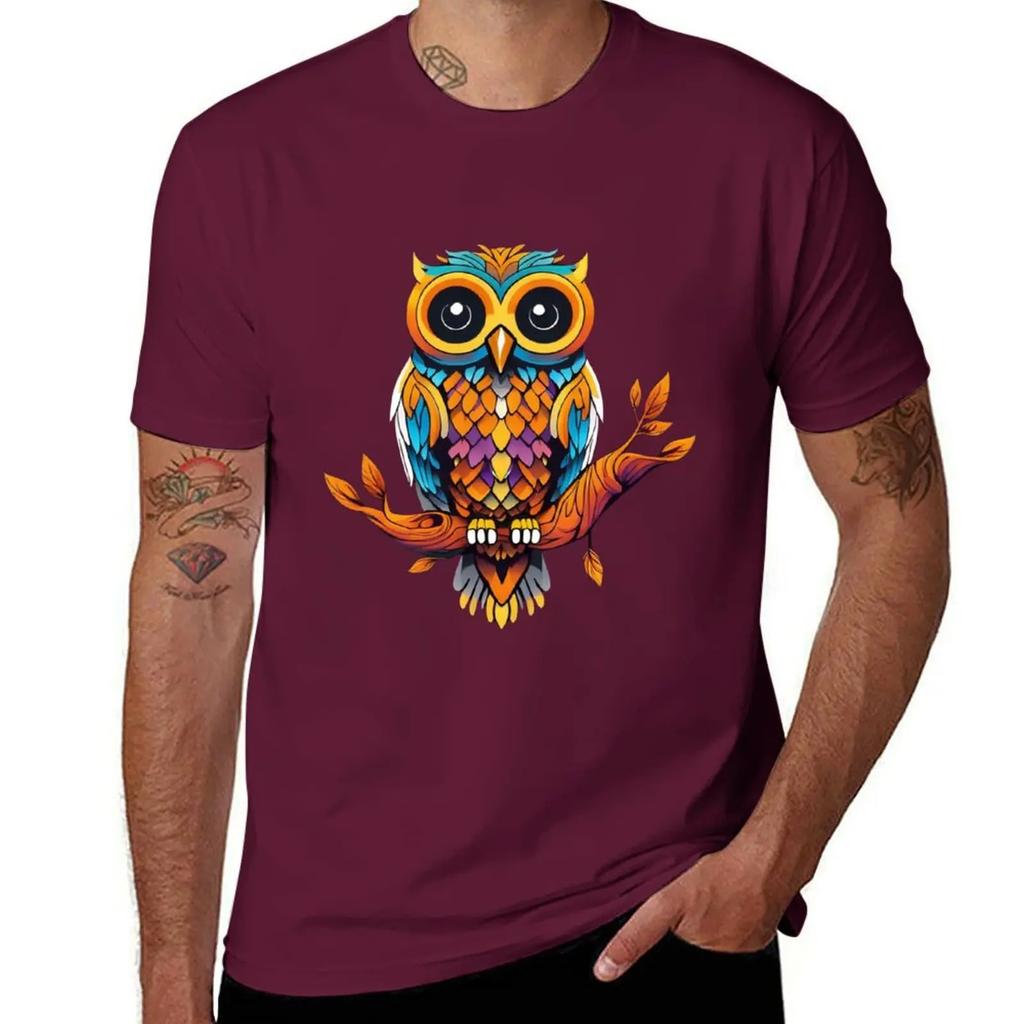 Vibrant Wisdom: Colorful Owl Artwork T-Shirt shirts graphic blue archive black t-shirts for men