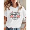European Size Women'S White T-Shirt-Daughter of The King Bible Verse(2 Chronicles 6:18)Christian Top with Floral Accents-Soft Breathable Loose Fit Tee