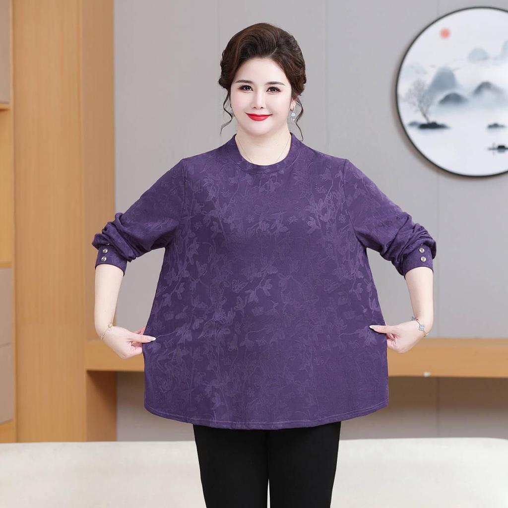 Winter Velvet Thickened Base Layer Shirt for Middle-Aged and Elderly Women - Extra Large Warm Sweatshirt for Grandma