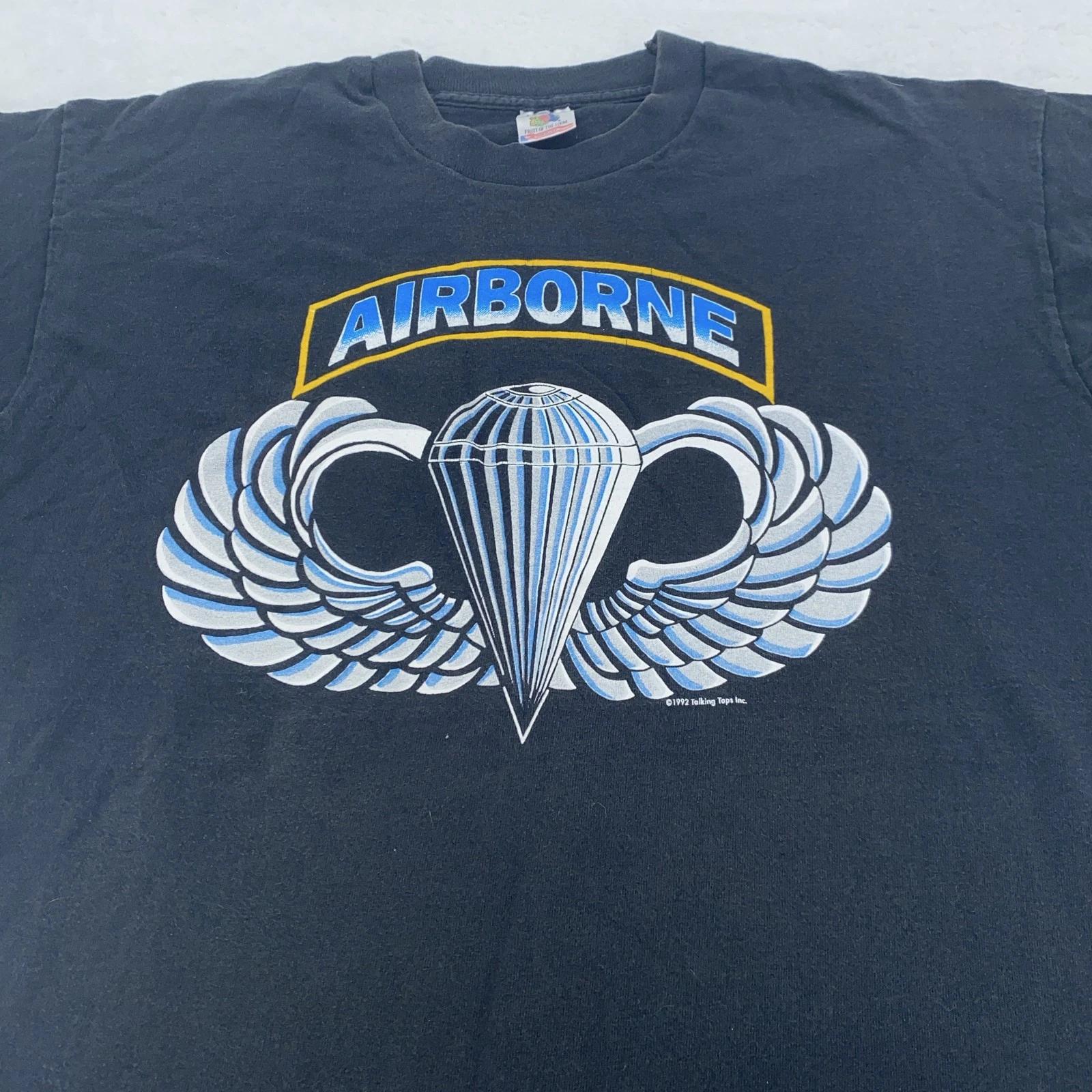 Винтажная рубашка Airborne Мужская M/L Черная Крылья Десантника Военная США 90-е Футболка XL