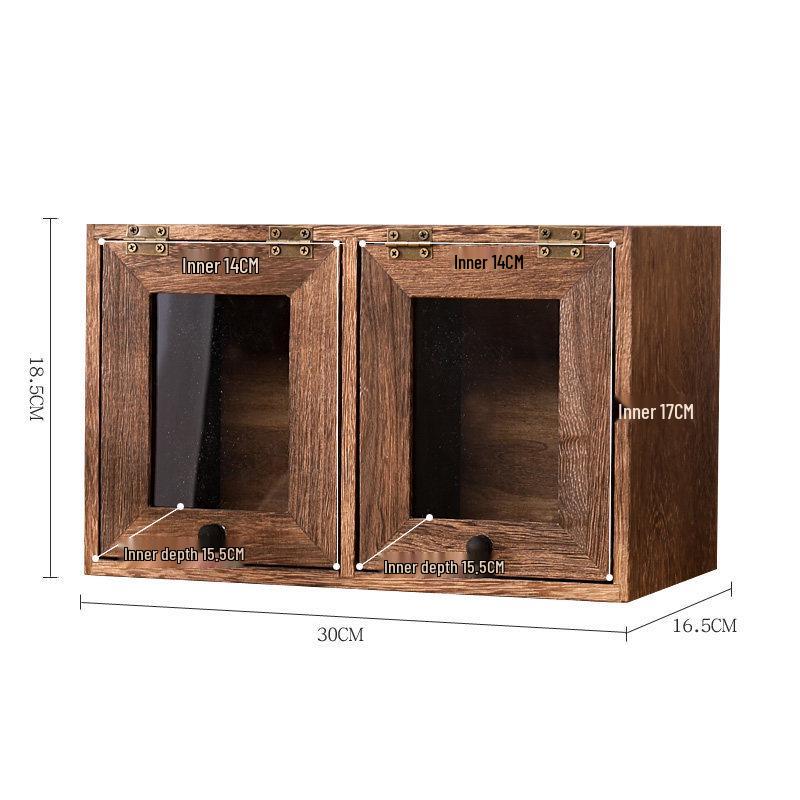 Dustproof Glass Door Cosmetics Organizer with Storage Box, Cabinet, Cup Holder, and Tea Set Accessories.