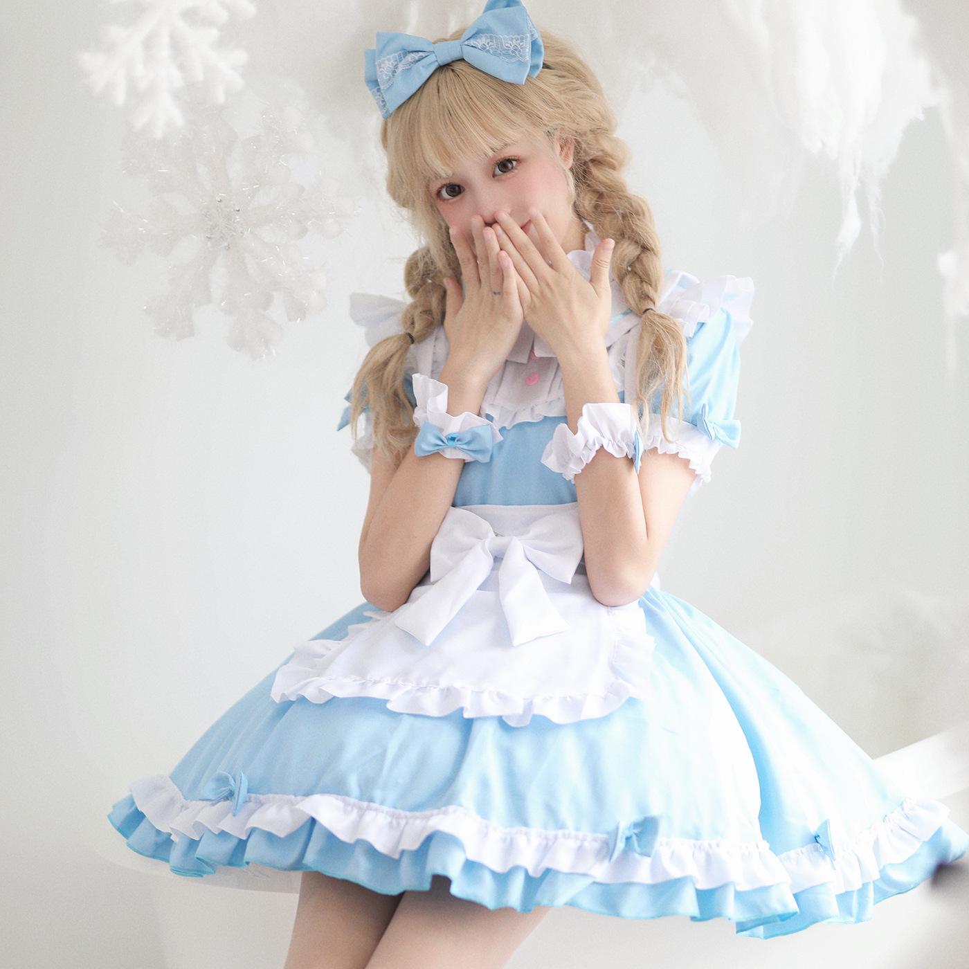 

Plus Size Alice Maid Halloween Costume with Detachable Sleeves for Women XL небесно-голубой