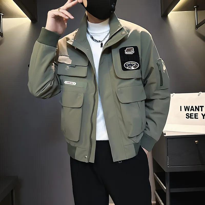 Men's Spring and Autumn Stand-up Collar Jacket Casual Handsome Workwear Jacket