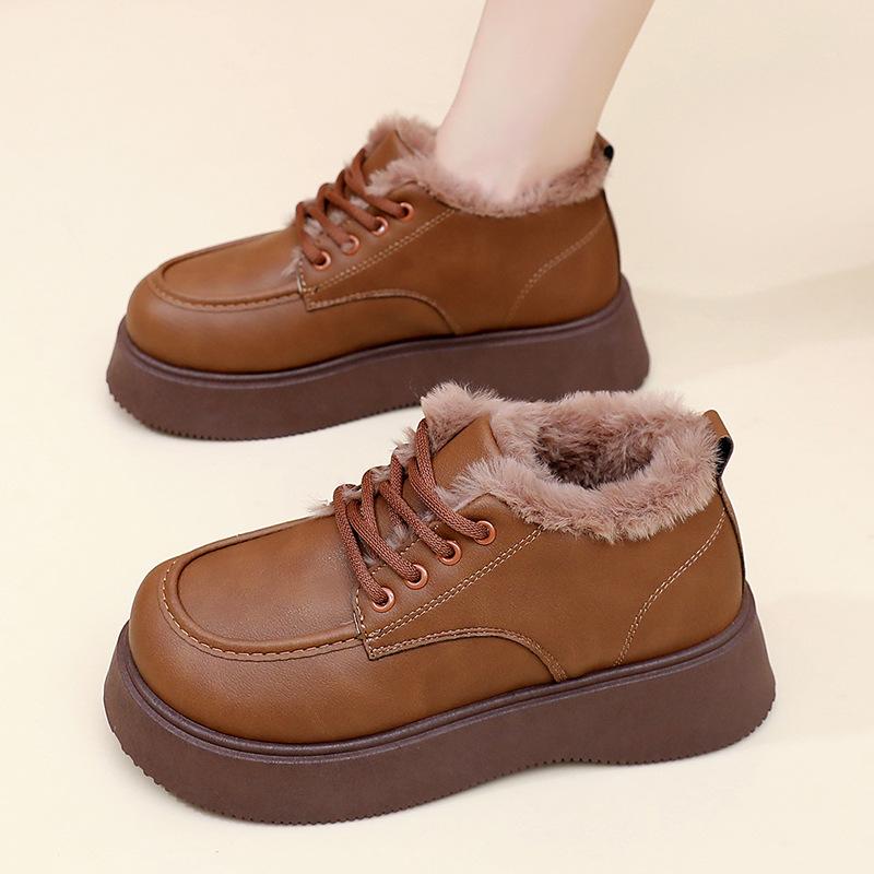 Women's Large Size Soft Sole Winter Warm Non-slip Fur One Snow Boots One Foot Stirrup Padded Lined Ankle Boots Non-slip Outdoor Sports Cotton Boots