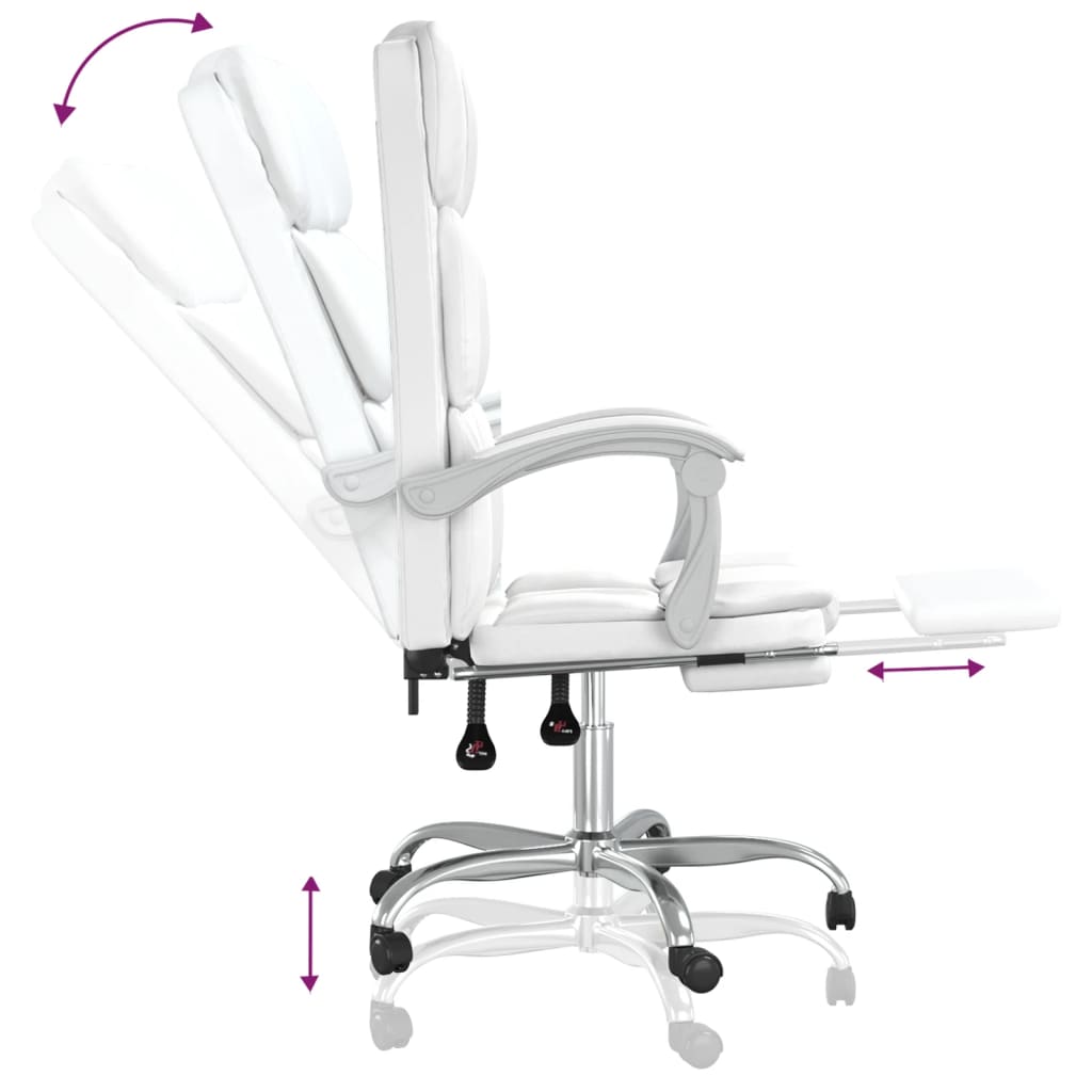 Office Chair with Reclining Function White Faux Leather