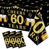 3 Packs Black Gold 60th Birthday Tablecloth Decorations for Men Women, Cheers To 60 Years Table Cover Party Supplies, Sixty Years Old Birthday