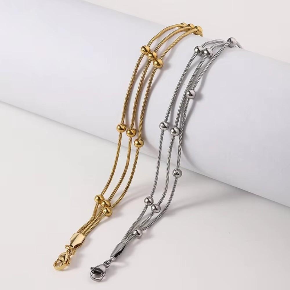Gold Silver Color Wrap Beaded Bracelets Stainless Steel Wrist Chain Stylish Party Jewelry  Women