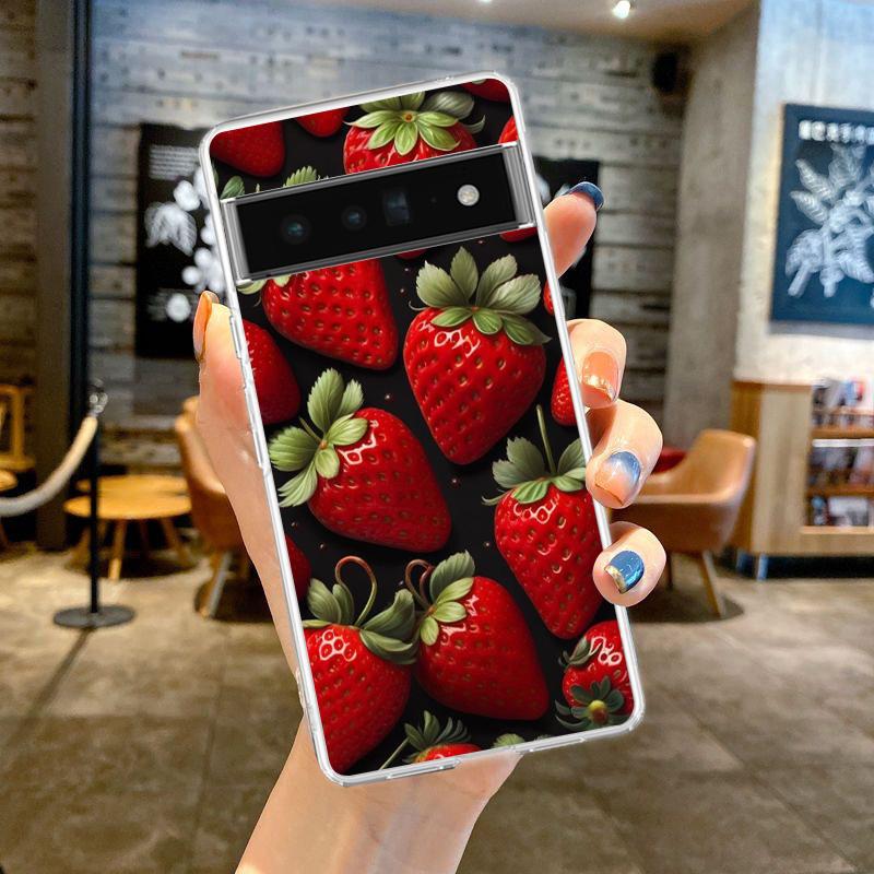 For Google Pixel 10 Pro Clear Phone Case Pixel 9 Pro XL Pixel 8 Pro 9A 8A 7A 7 6A 6 Pro Cover Summer Strawberry Flowers Print