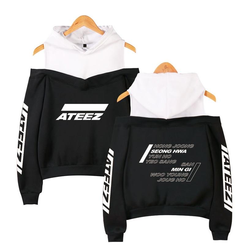 

Женская мода ATEEZ пуловеры с принтом толстовки уличные повседневные толстовки с открытыми плечами