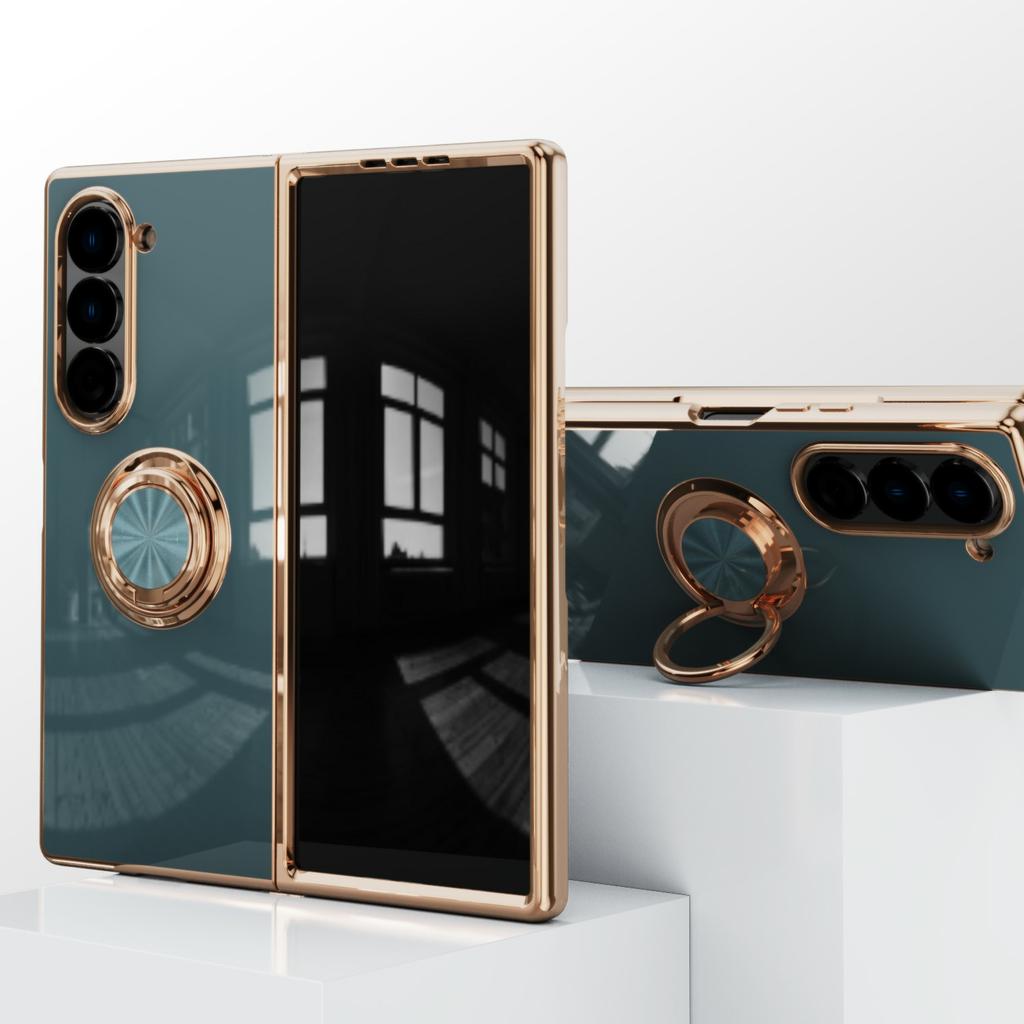 For Samsung Galaxy Z Fold5 5G Case Precise Cutouts 6D Electroplating TPU Phone Cover with Ring Holder