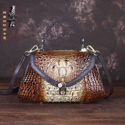 Cowhide Tote Large Capacity Crocodile Print Shoulder Straddle Vintage Tote Bag