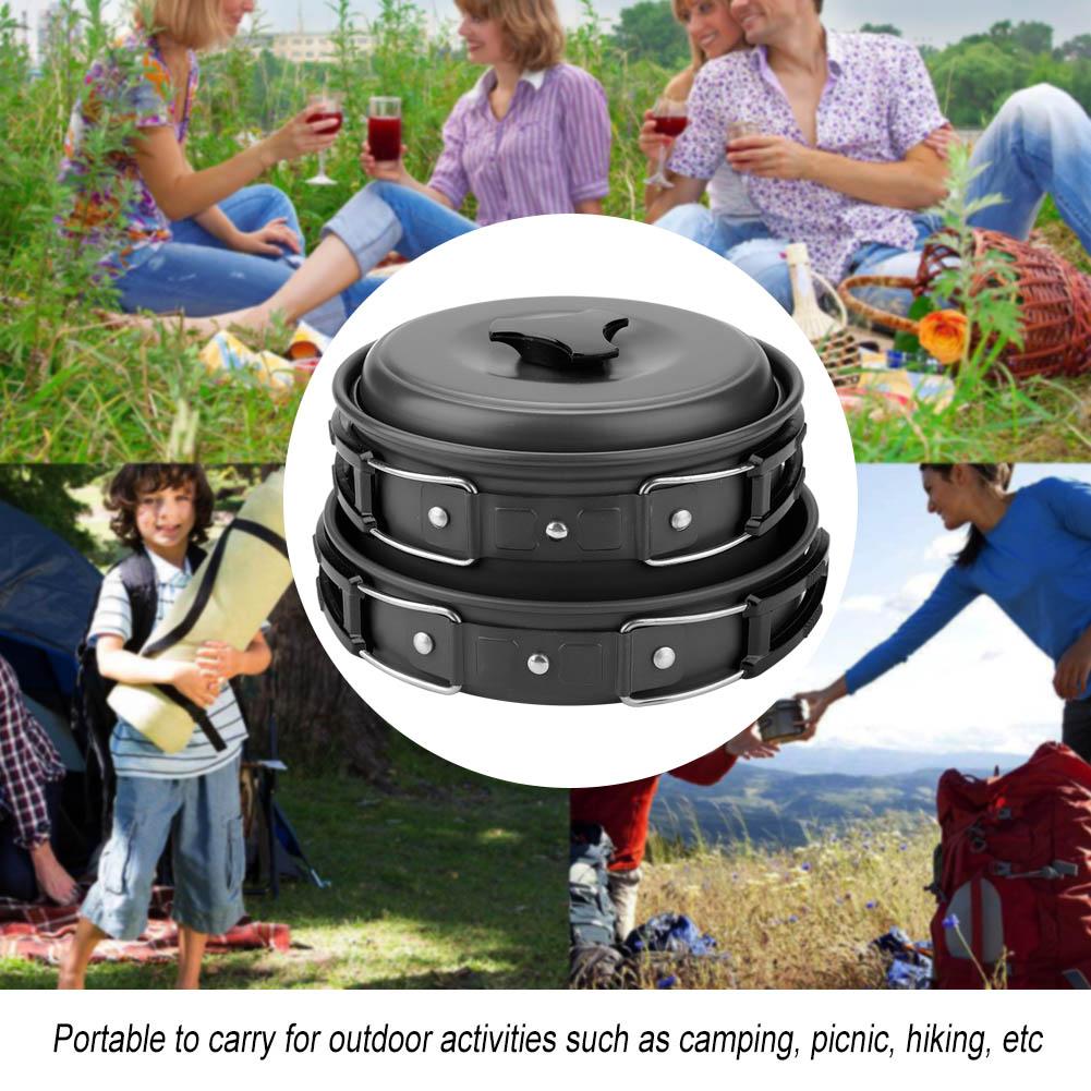 8PcsCelsiusset Portable Outdoor Travel Camping Picnic Cookware Cooking Pot Pan Bowel Set(Black)